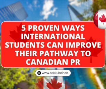 A detailed infographic showcasing 5 proven strategies for international students to enhance their pathway to Canadian PR.